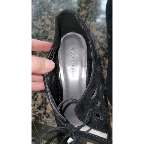Apostrophe Black Wedge Women's Shoes with Lace-up Detail with Cut-Outs Size 10M - Picture 4 of 14